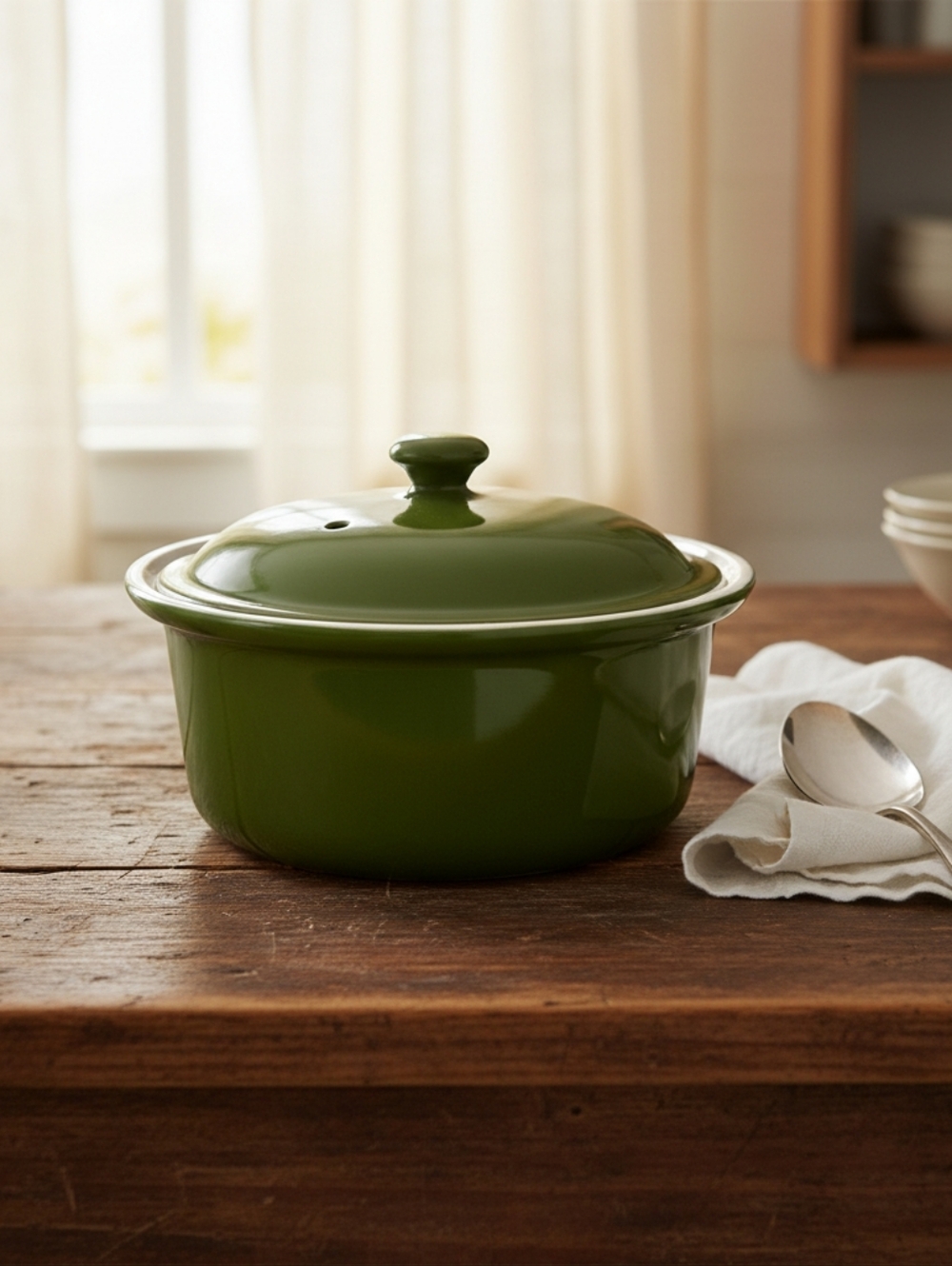 Vintage Hall USA #68 Casserole Pot And Lid Forest Green Baking Cooking Cottage